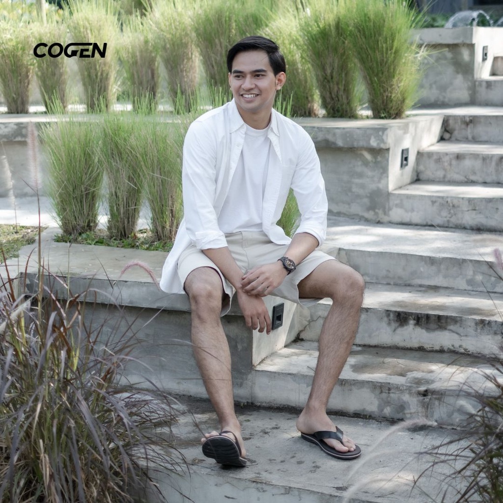 Cogen Sendal Jepit Kulit Pria Sandal Cowo Leather Marino Series Smart Casual MRK - Black