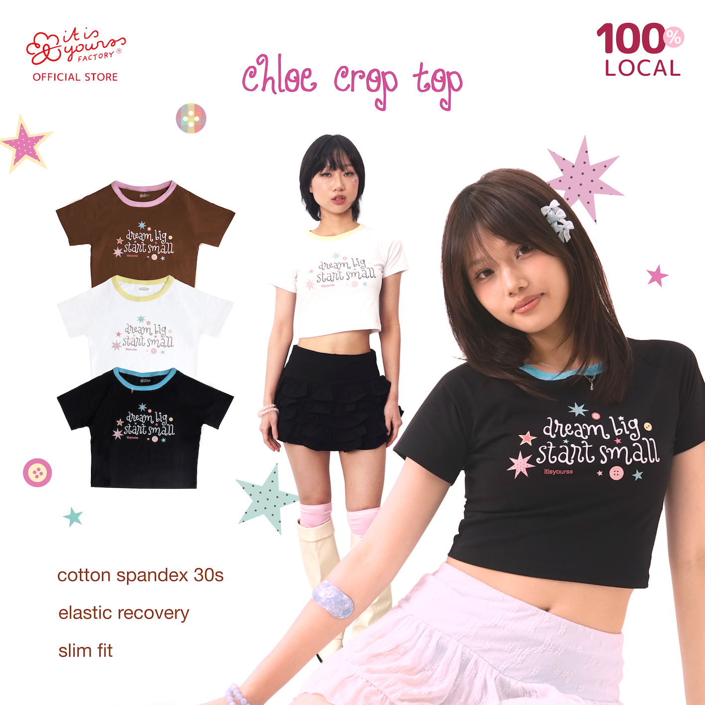 ITISYOURSS Chloe Crop Top T-Shirt | Kaos Wanita | Atasan Wanita | Fitted Shirt | Baju Wanita | Kaos Lucu | Stretchy | Fitted Tee | Body Fit 