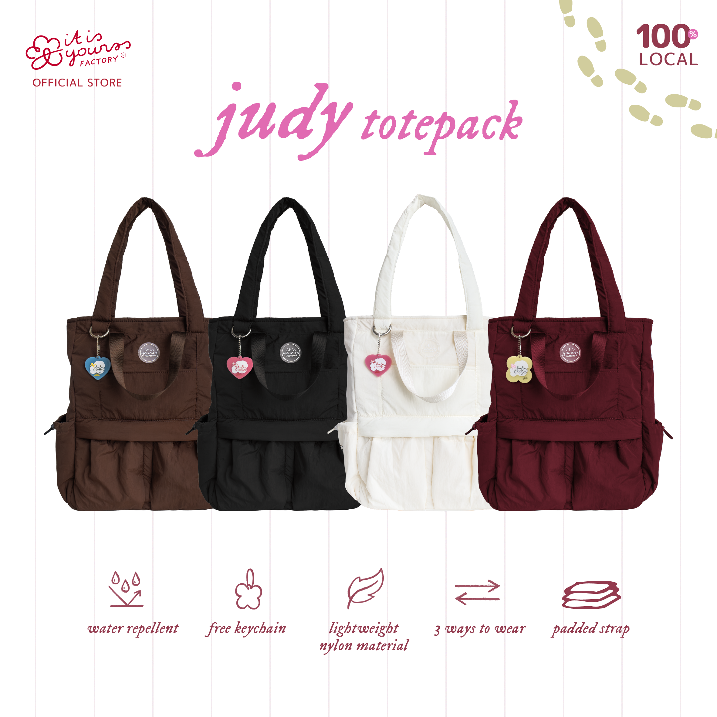 ITISYOURSS Judy Totepack | Tote Bag | Backpack | Tas Multifungsi | 3 in 1 bag | Tas Kuliah | Tas Sekolah | Backpack Wanita | Tas Muat Laptop 15 Inch | Three Way Tote Bag | Tas Nylon | Tas Waterproof