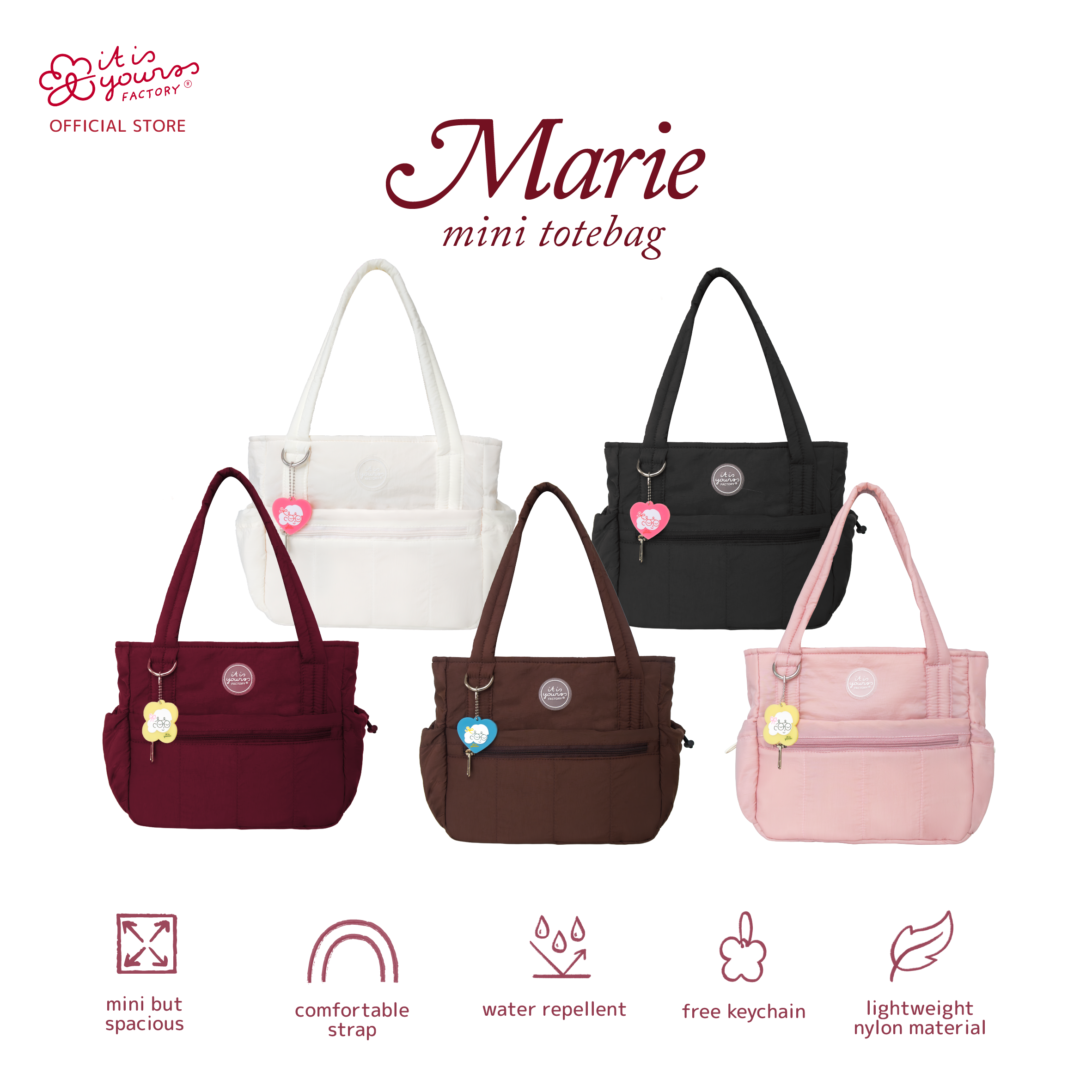 ITISYOURSS Marie Mini Tote Bag | Tas Bahu Wanita | Shoulder Bag | Tote Bag | Daily Bag | Tas Gemes | Tas Cewe | Tas Muat Banyak | Tote Bag Ringan | Tas Bahu Kuliah | Tas Kantor