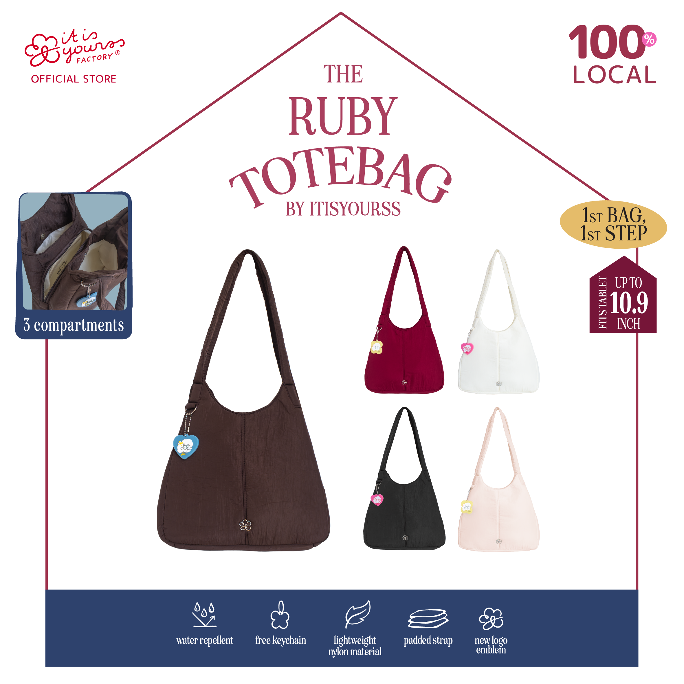 ITISYOURSS Ruby Tote Bag | Tas Bahu Wanita | Shoulder Bag | Tote Bag | Daily Bag | Tas Cewe | Tas Wanita | Tote Bag Casual | Tote Bag Elegan | Tas Jinjing