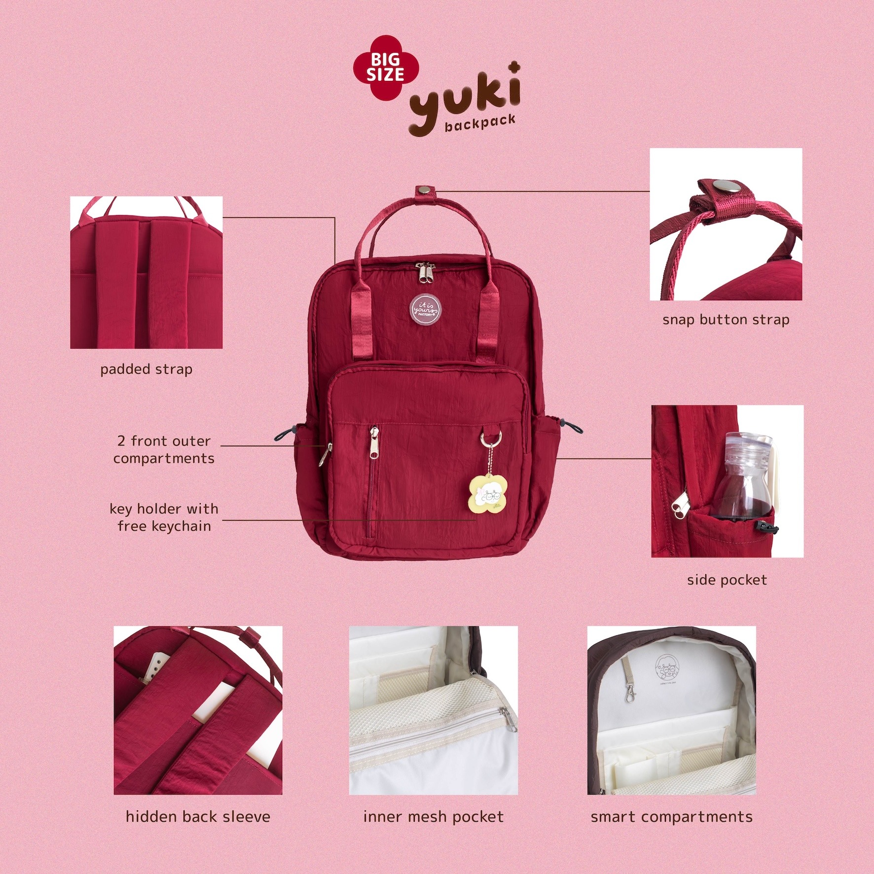 ITISYOURSS Yuki BIG SIZE Backpack | Ransel Wanita | Tas Sekolah | Tas Kampus | Backpack Cewe | Women Backpack | Casual Backpack | Ransel Gemes | Ransel Estetik | Ransel Korea