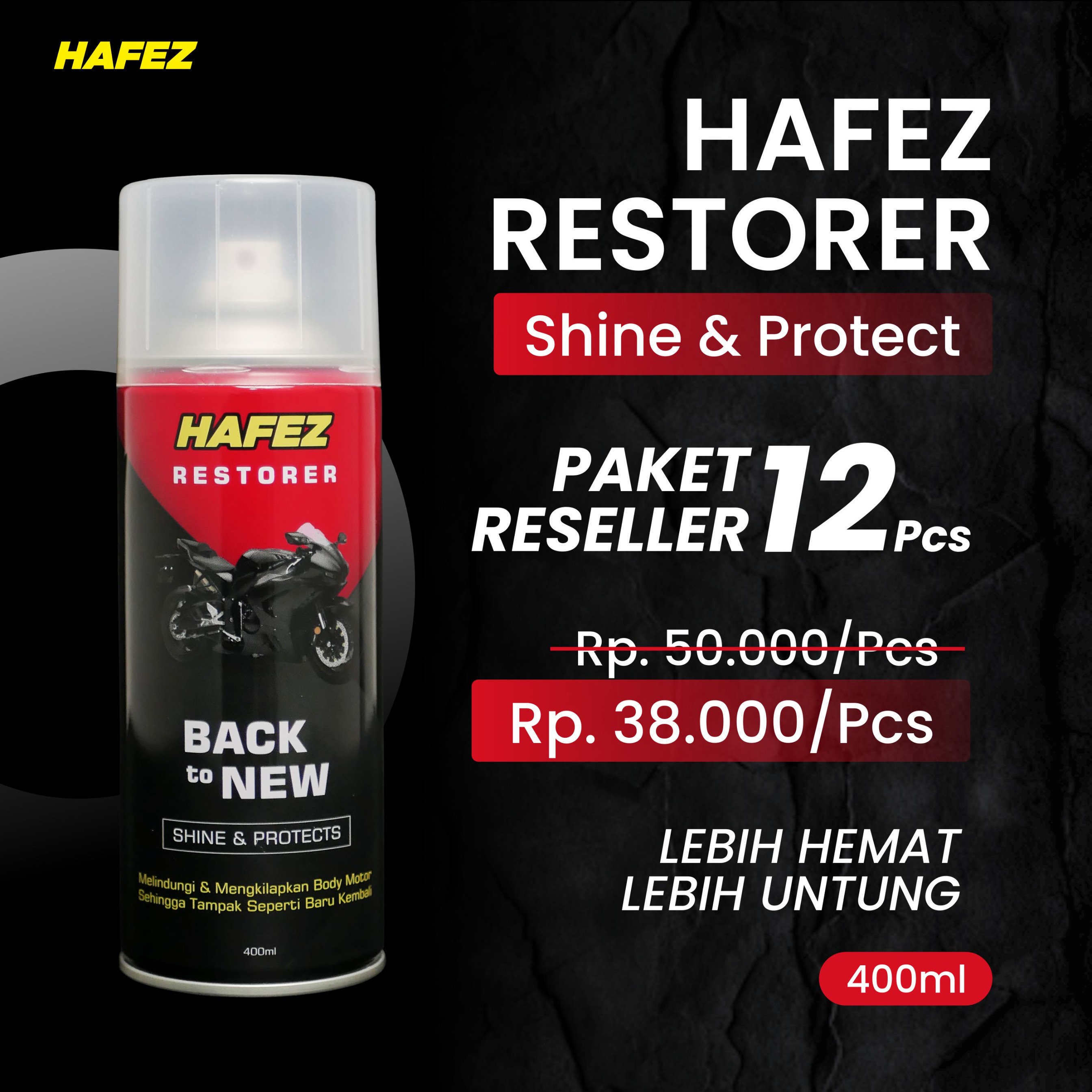 HAFEZ Paket Reseller 12 RESTORER Pengkilap Body Motor dan Penghitam Body Motor Kendaraan