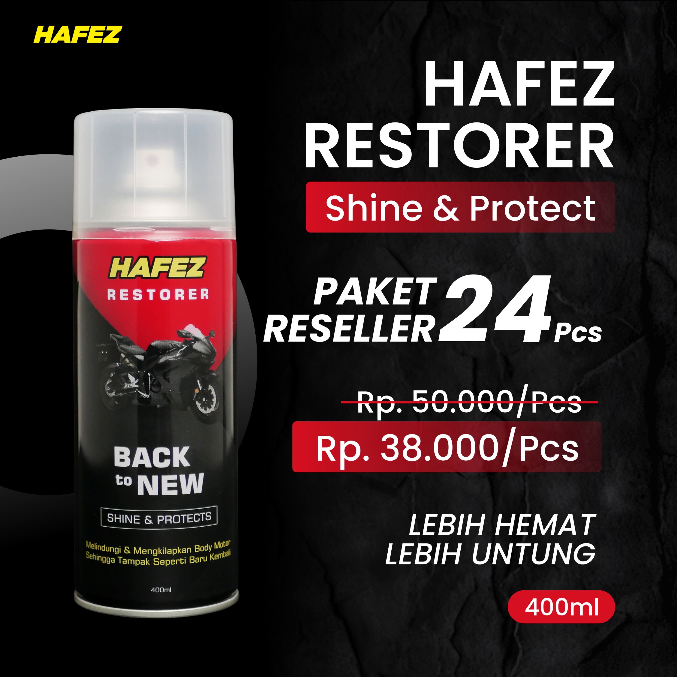 HAFEZ Paket Reseller 24 RESTORER Pengkilap Body Motor dan Penghitam Body Motor Kendaraan