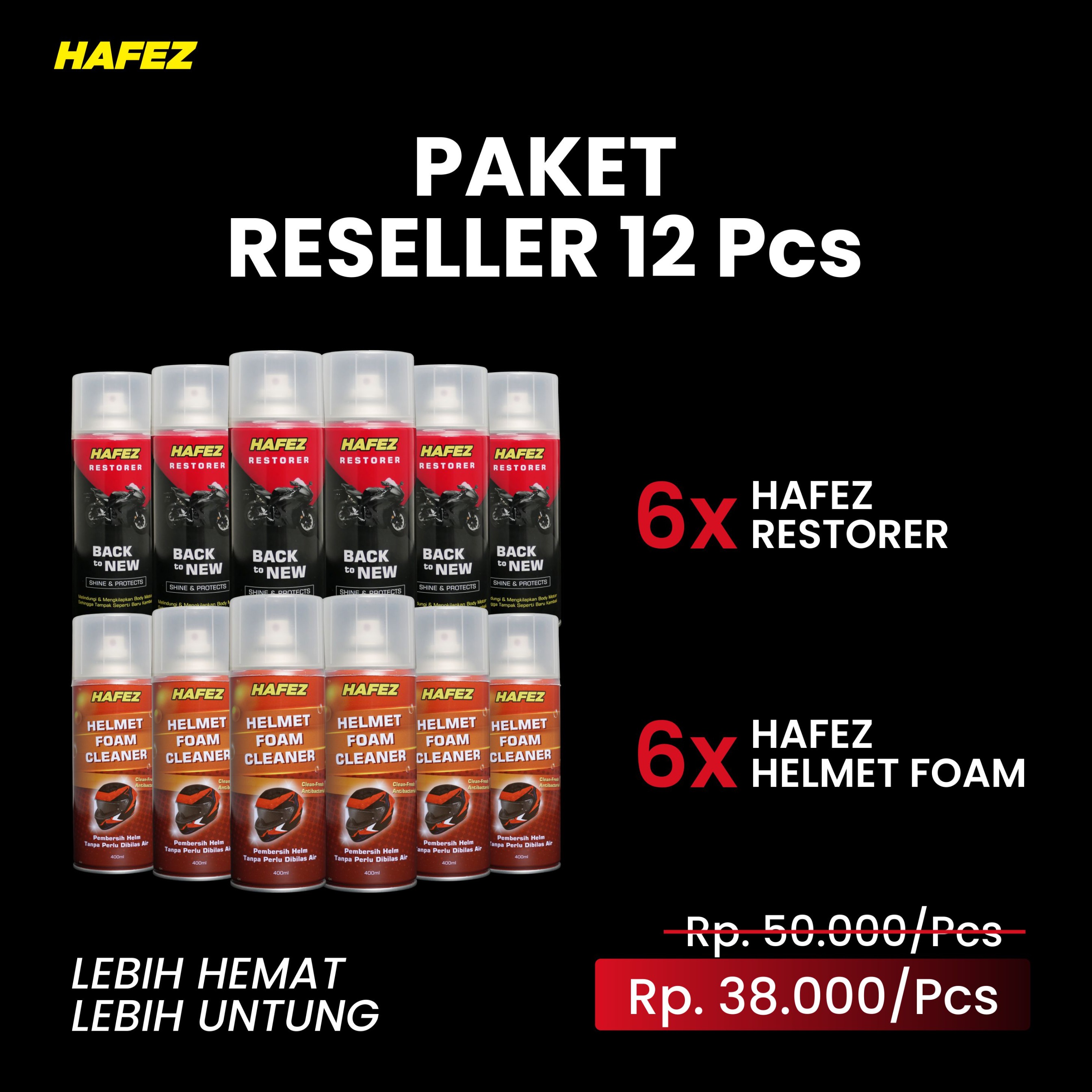 HAFEZ Paket Reseller 12 BUNDLING RESTORER HELMET Pengkilap dan Penghitam Body motor Pembersih Helmet