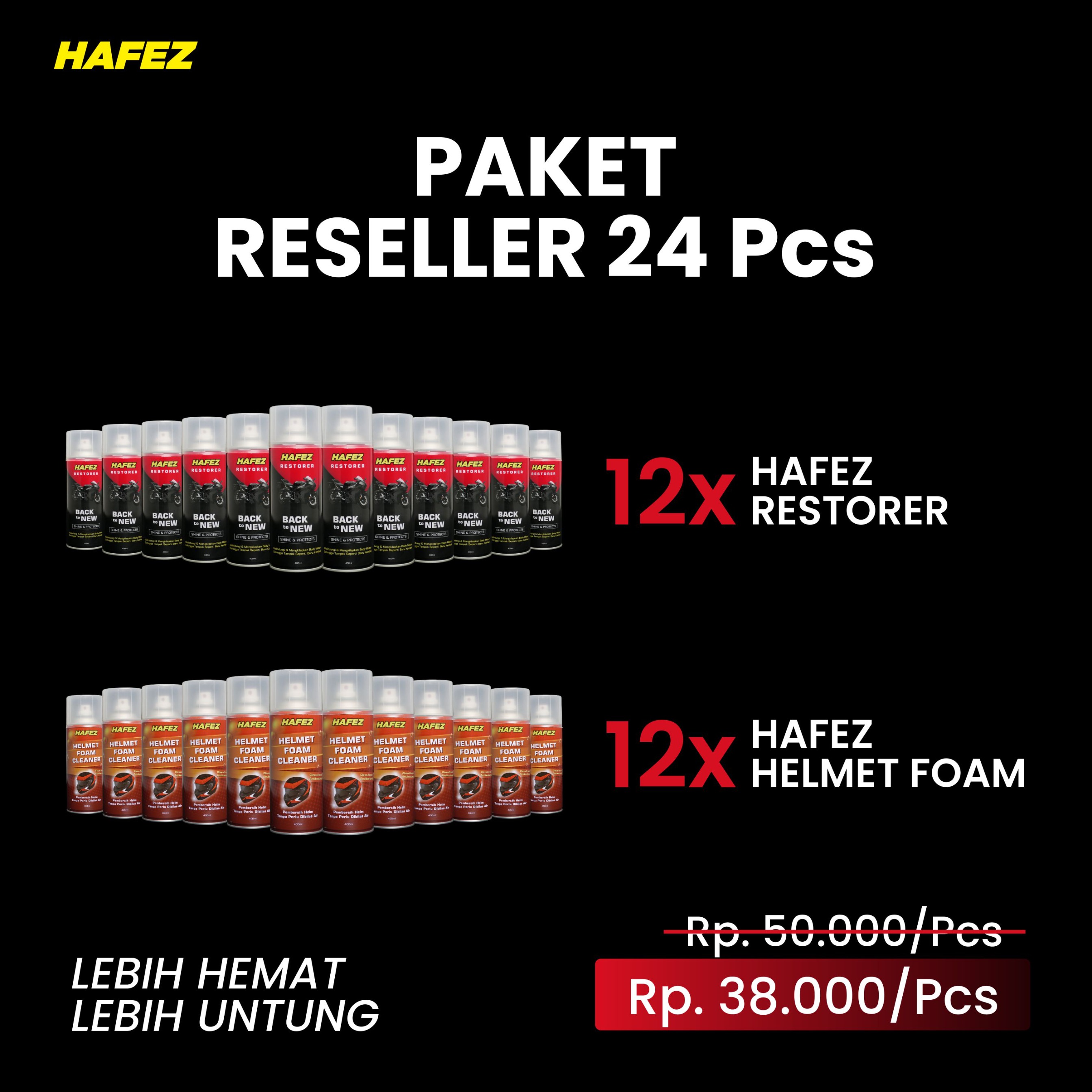 HAFEZ Paket Reseller 24 BUNDLING RESTORER HELMET Pengkilap dan Penghitam Body motor Pembersih Helmet