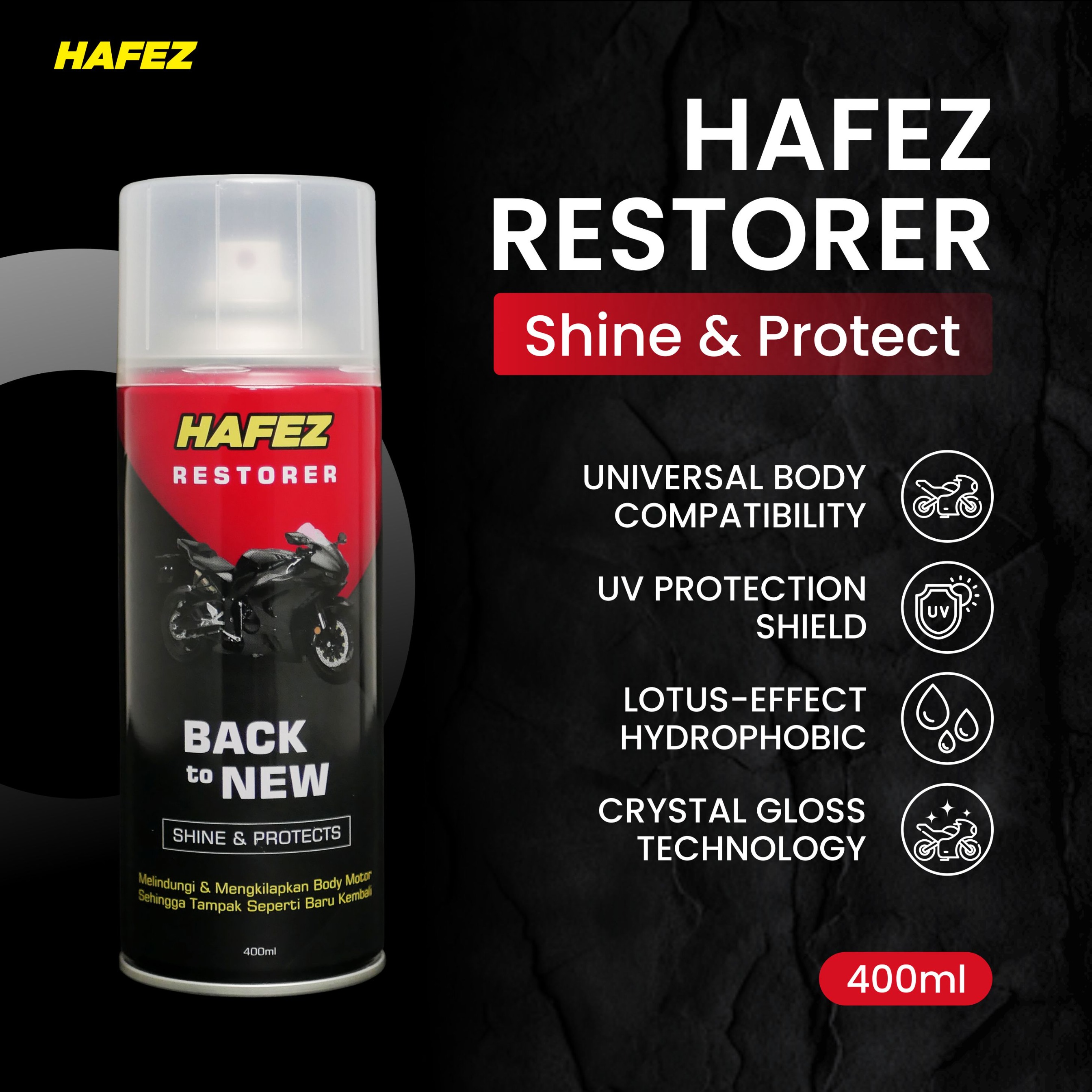 HAFEZ RESTORER Pengkilap Body Motor dan Penghitam Body Motor Kendaraan