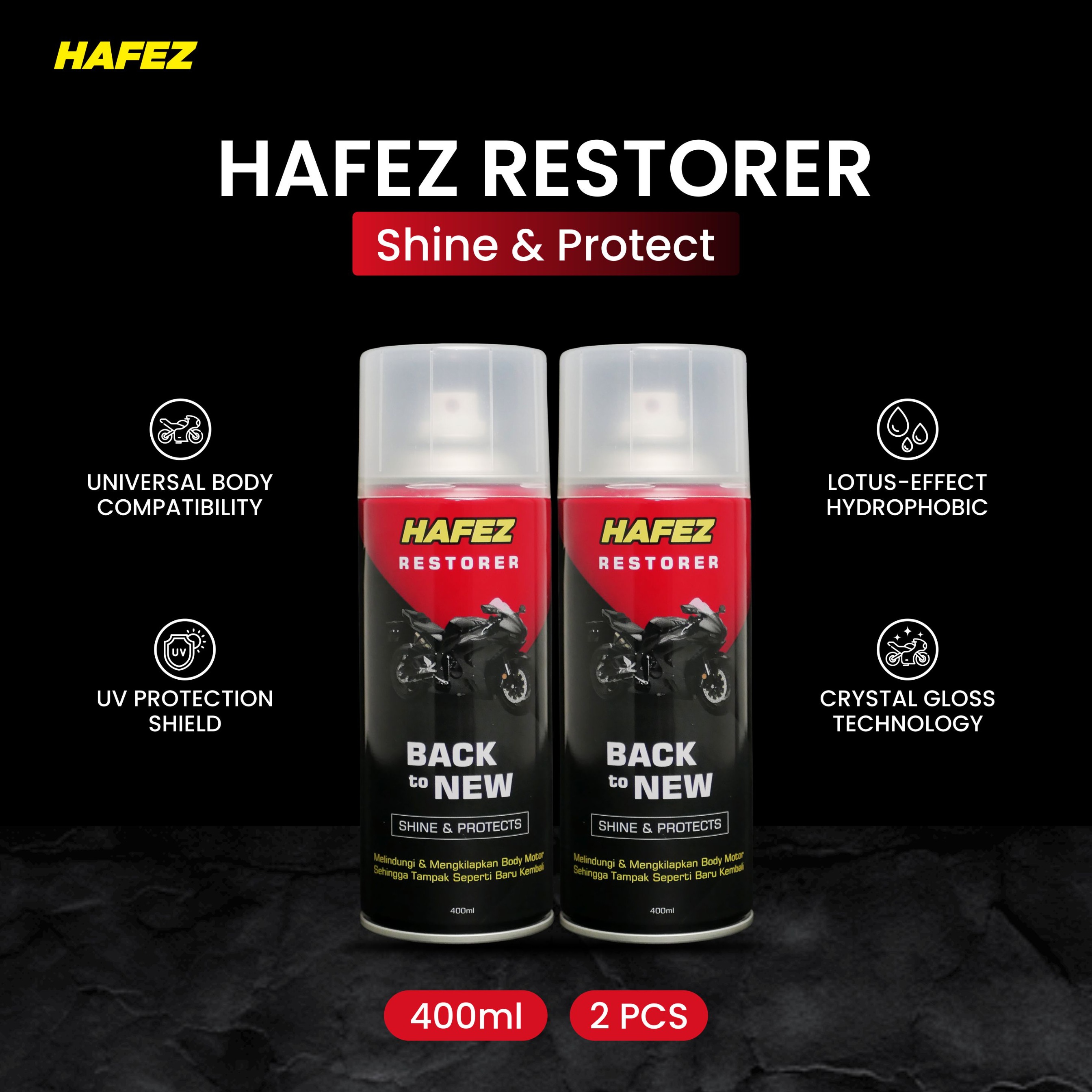 HAFEZ BUNDLING 2 RESTORER Pengkilap Body Motor dan Penghitam Body Motor Kendaraan