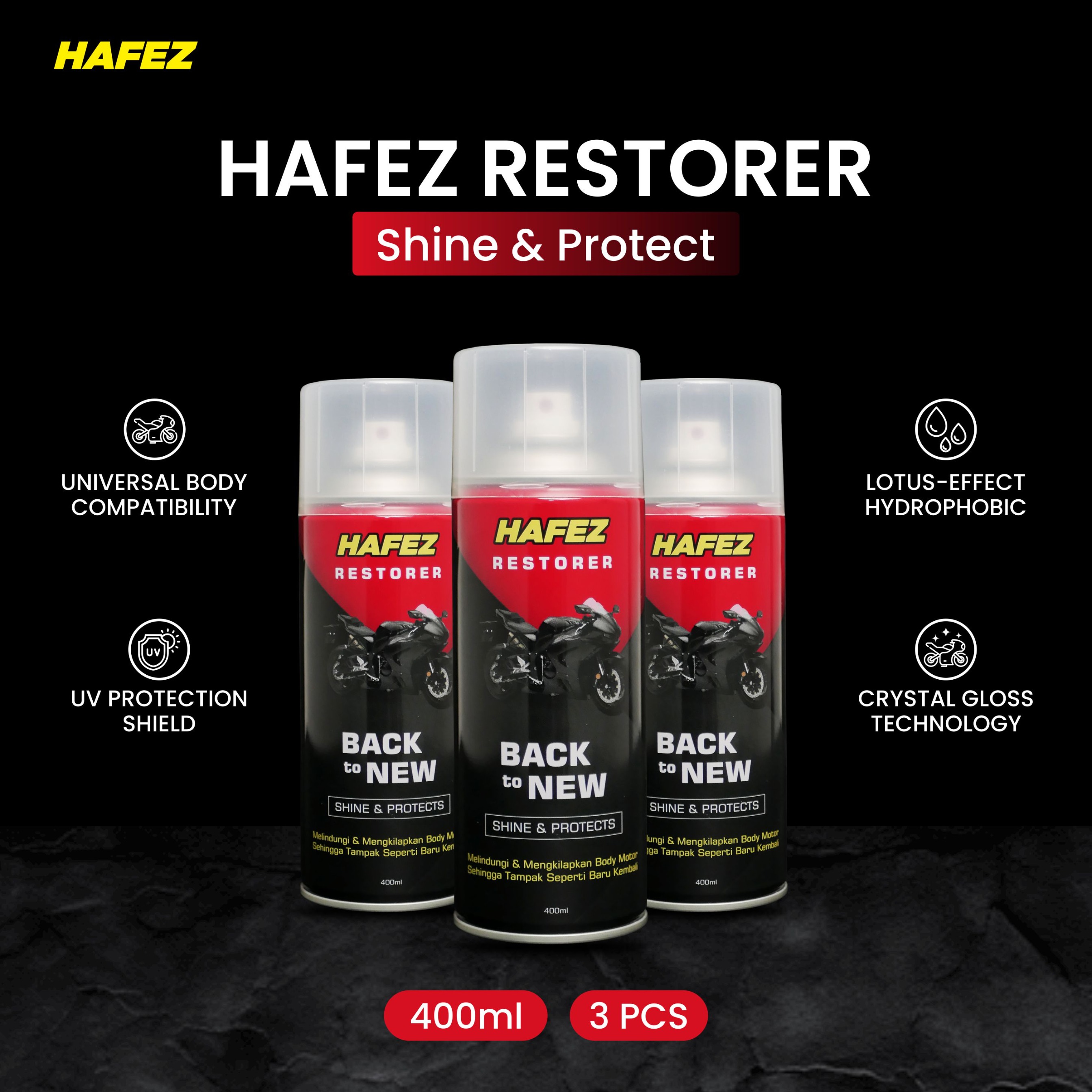 HAFEZ BUNDLING 3 RESTORER Pengkilap dan Penghitam Body Motor Kendaraan