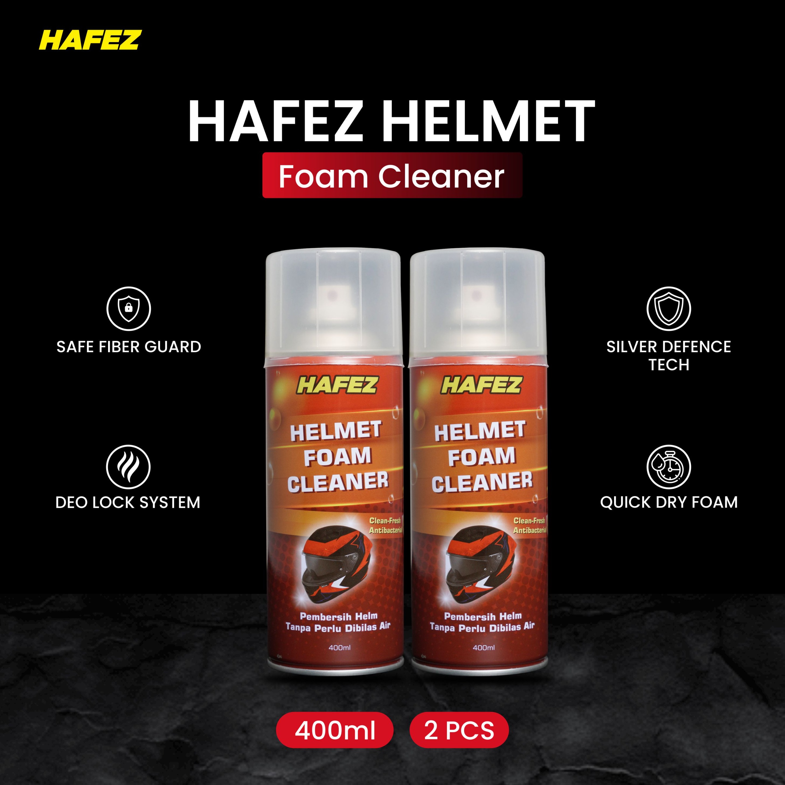 HAFEZ BUNDLING 2 HELMET Foam Cleaner Pembersih Helm & Menghilangkan Bau Helm