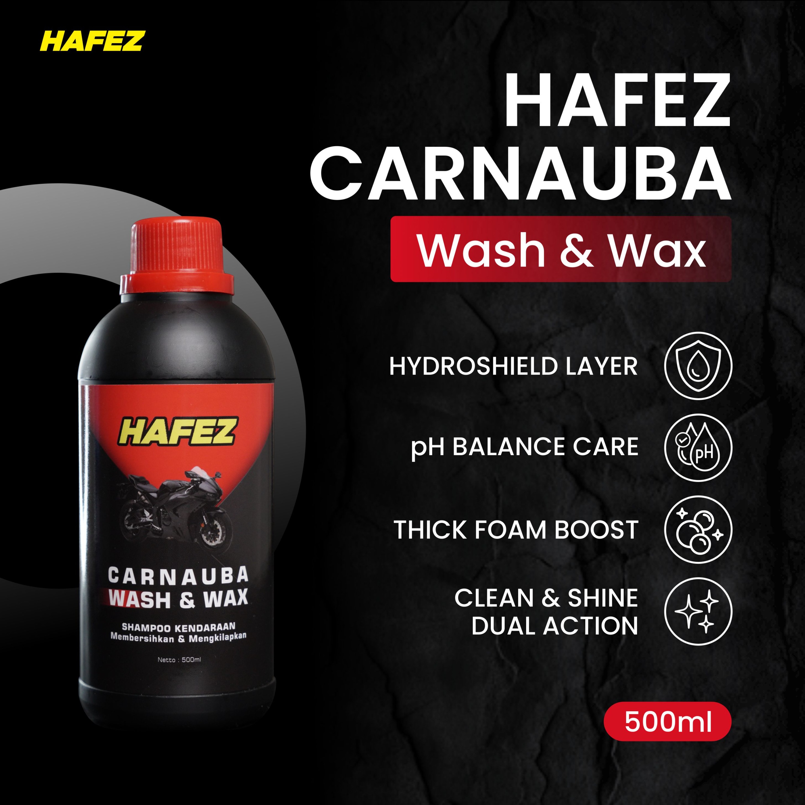 HAFEZ SHAMPOO Wash & Wax - Membersihkan dan Mengkilapkan Kendaraan Bermotor Pembersih Pengkilap