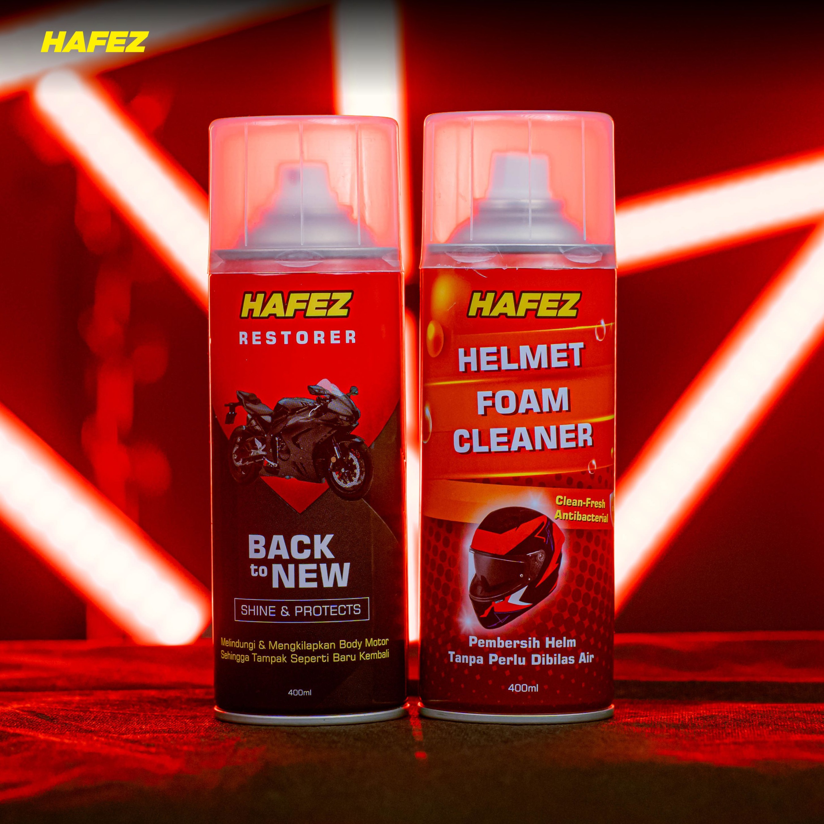 HAFEZ BUNDLING 1 RESTORER & 1 HELMET FOAM Pengkilap dan Penghitam Body Motor Kendaraan