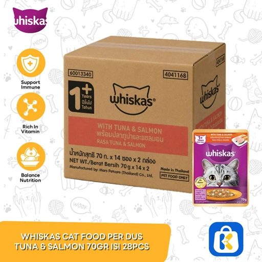 Whiskas Adult Wet Cat Food Pouch Tuna Salmon Dus Isi 28 Pcs 70gram