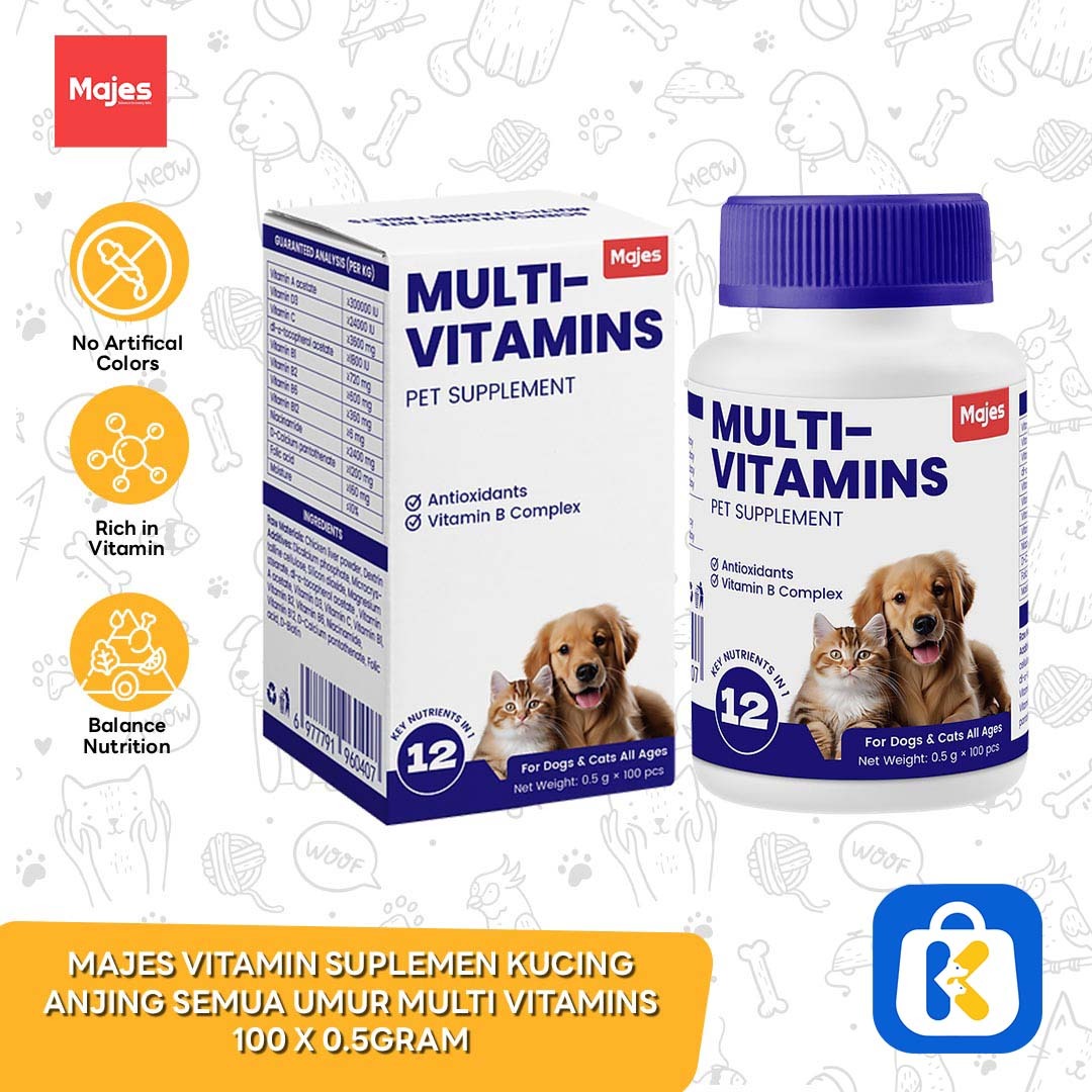 Majes Vitamin Suplemen Kucing Anjing Semua Umur Multi Vitamins 100 x 0.5gram