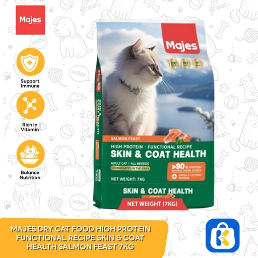 Majes Adult Dry Cat Food High Protein Functional Recipe Skin & Coat Health Salmon Feast 7kg