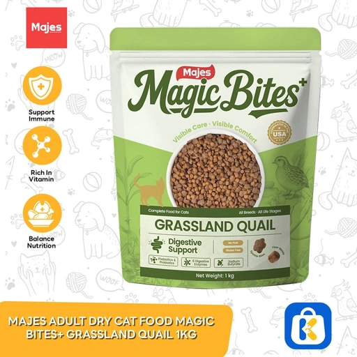 Majes Adult Dry Cat Food Magic Bites+ Grassland Quail 1kg