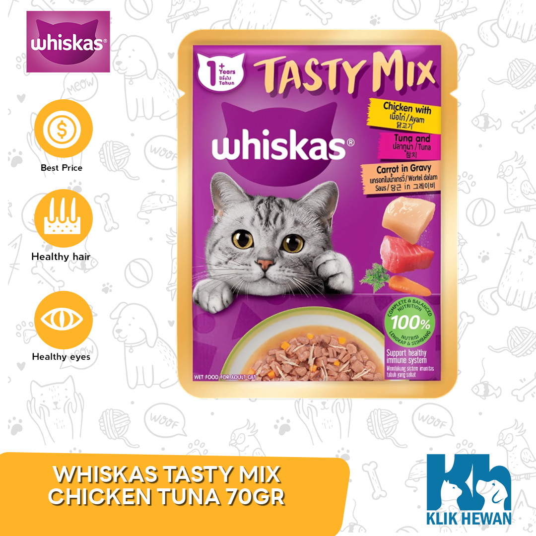 Whiskas Tasty Mix Wet Food Makanan Kucing Basah Pouch 70 Gram