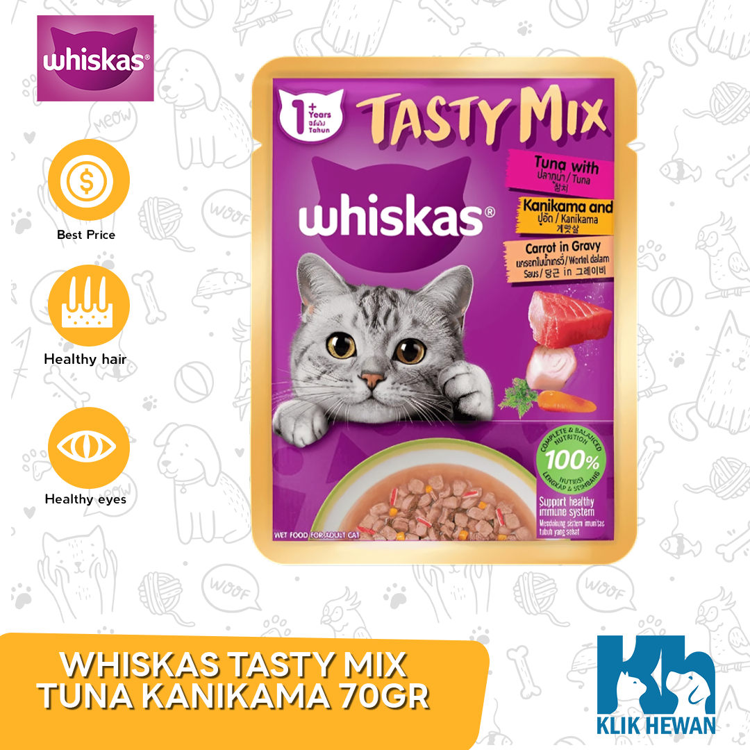 Whiskas Tasty Mix Wet Food Makanan Kucing Basah Pouch 70 Gram