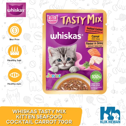 Whiskas Tasty Mix Kitten Wet Food Makanan Anak Kucing Pouch 70 Gram