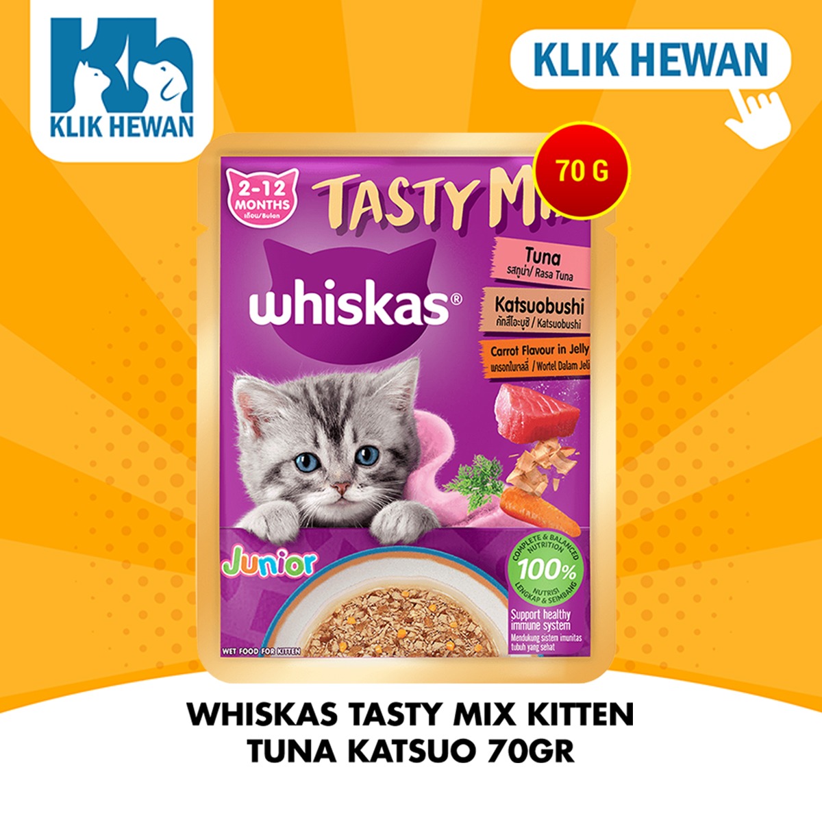 Whiskas Tasty Mix Kitten Wet Food Makanan Anak Kucing Pouch 70 Gram