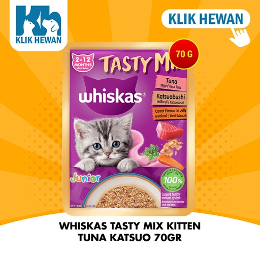 Whiskas Tasty Mix Kitten Wet Food Makanan Anak Kucing Pouch 70 Gram