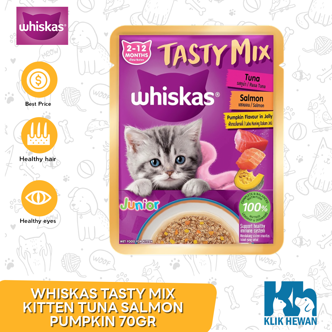 Whiskas Tasty Mix Kitten Wet Food Makanan Anak Kucing Pouch 70 Gram