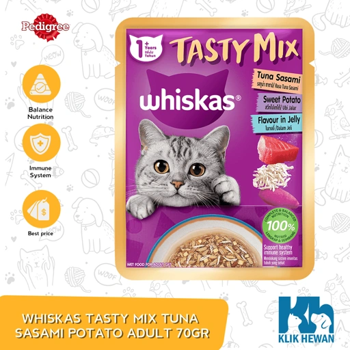 Whiskas Tasty Mix Wet Food Makanan Kucing Basah Pouch 70 Gram
