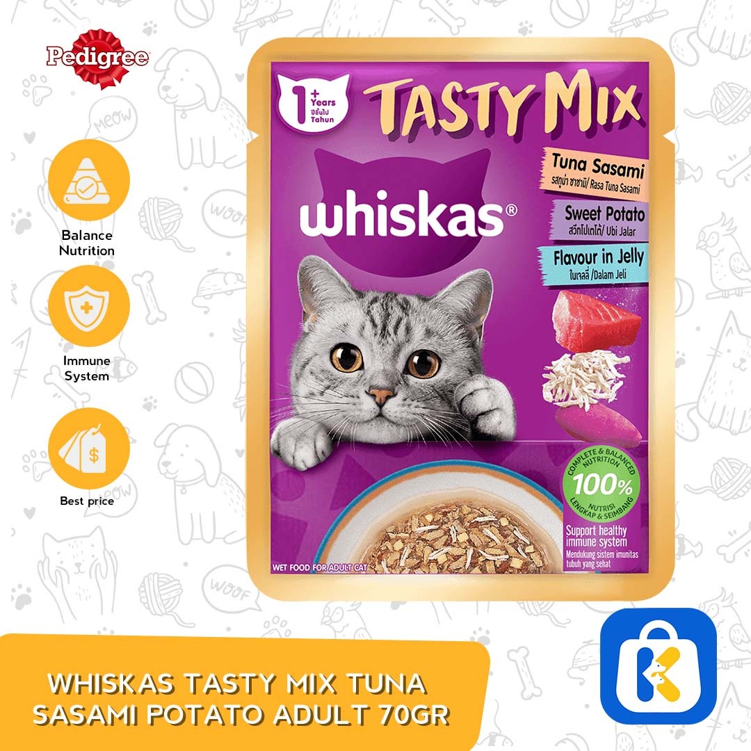 Whiskas Tasty Mix Wet Food Makanan Kucing Pouch 70 Gram
