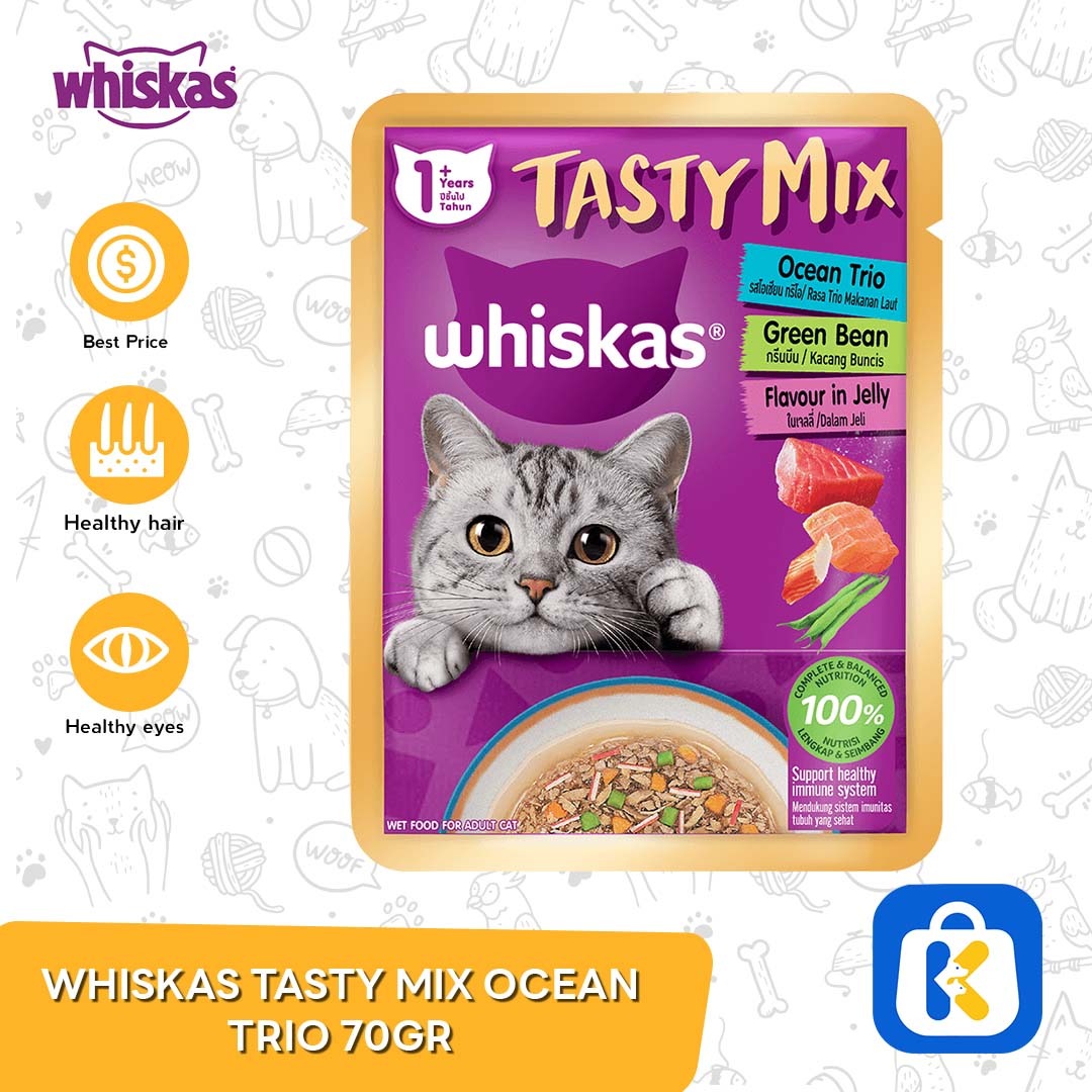 Whiskas Tasty Mix Wet Food Makanan Kucing Pouch 70 Gram