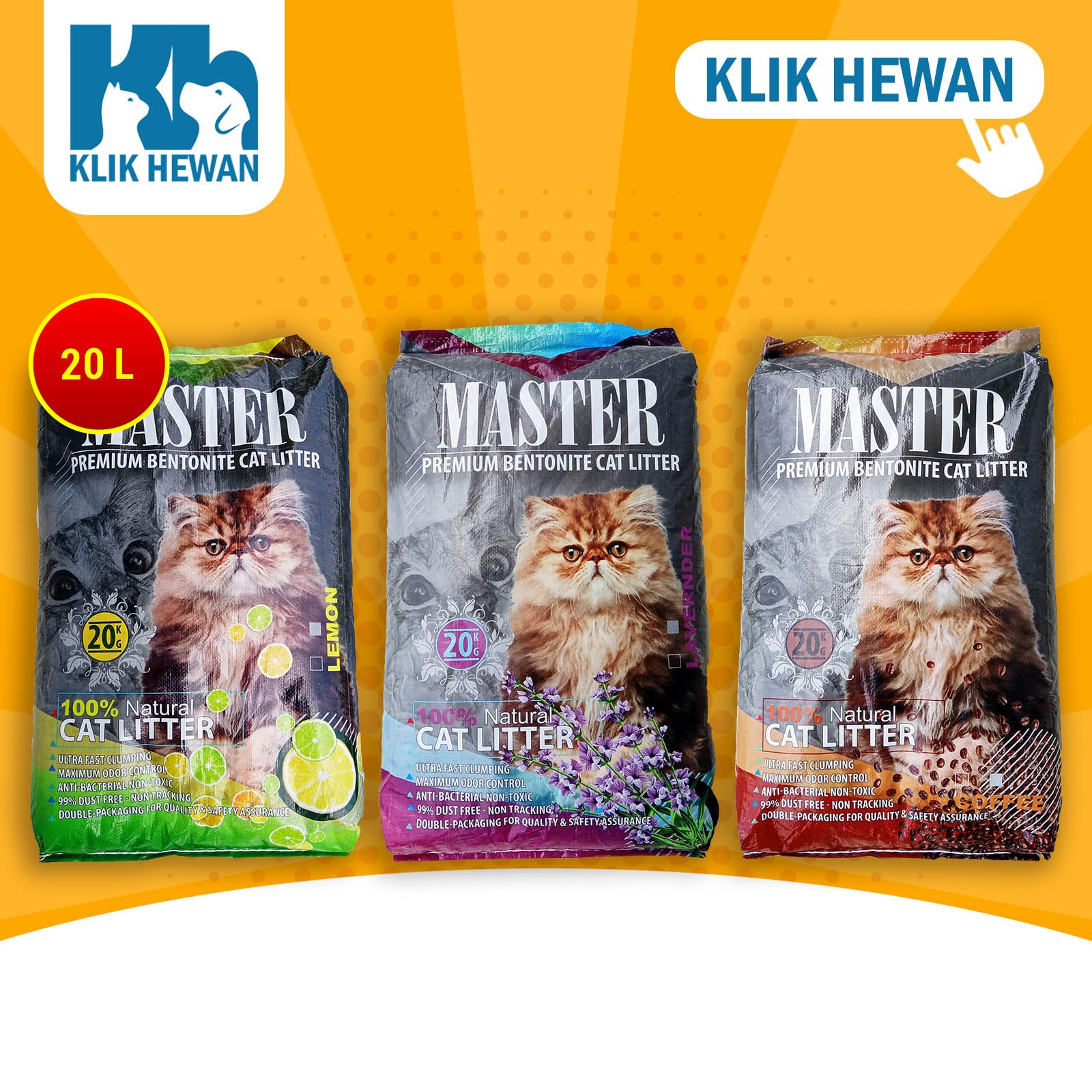 Pasir Kucing wangi Gumpal Clumping Master 20Kg Litter Non Cub N kit