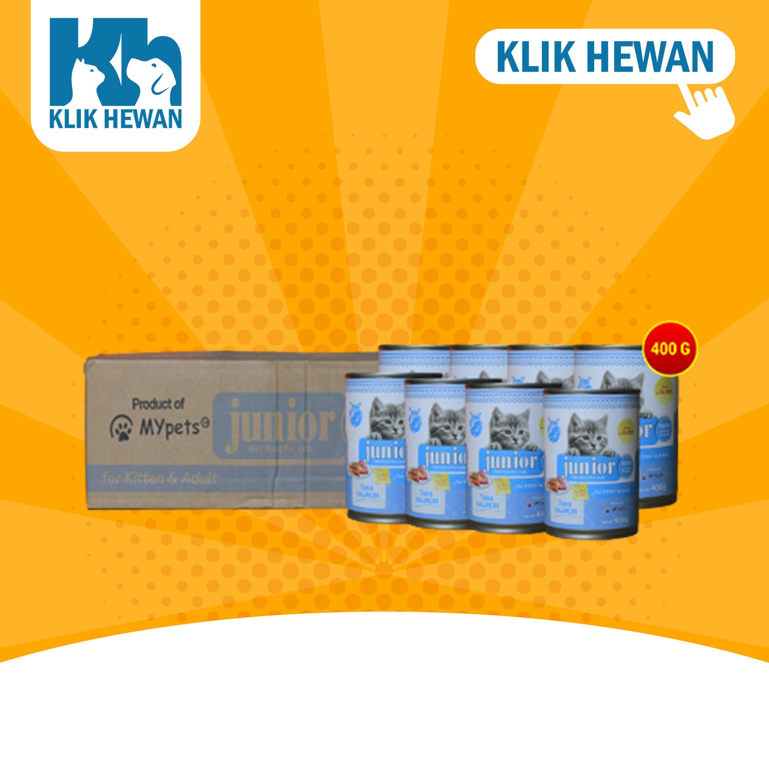 Makanan Kucing Junior Wet Food Kaleng 400 Gram Dus isi 24 Pcs