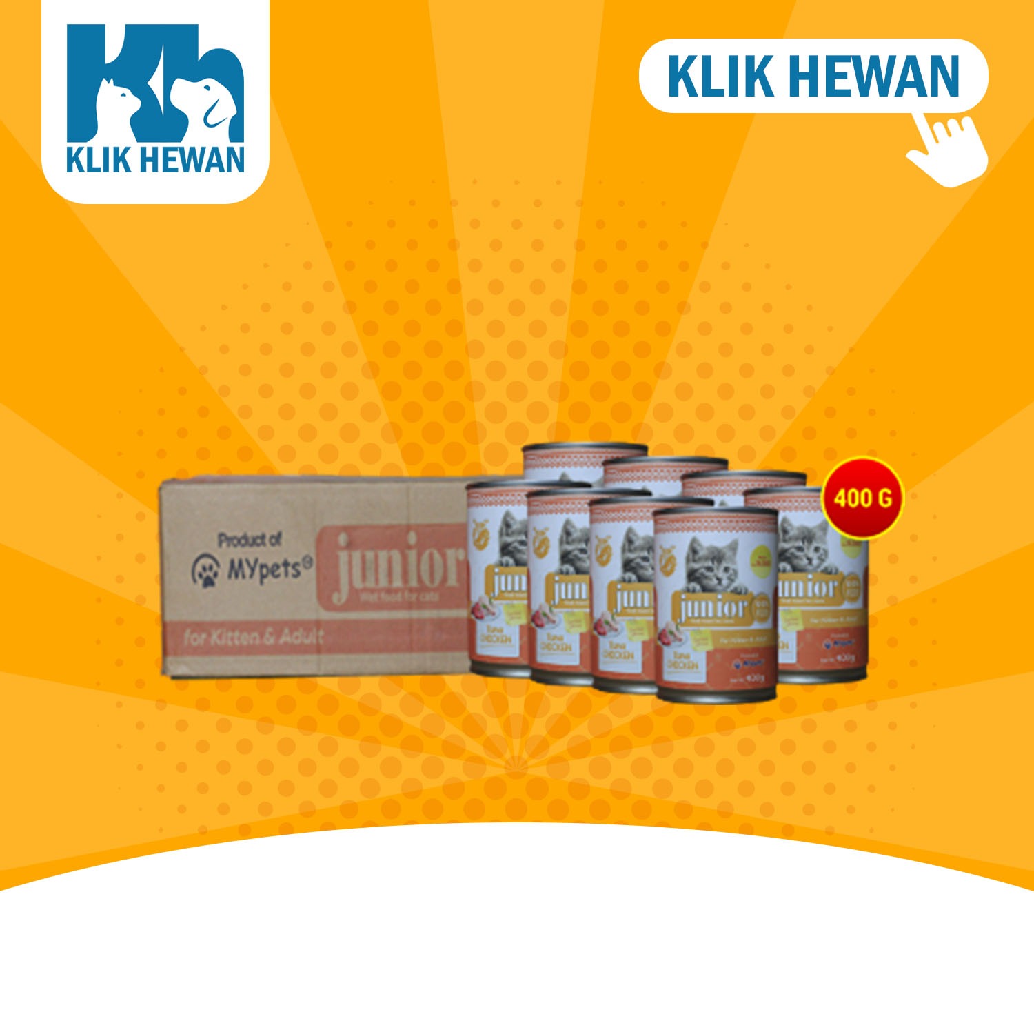 Makanan Kucing Junior Wet Food Kaleng 400 Gram Dus isi 24 Pcs
