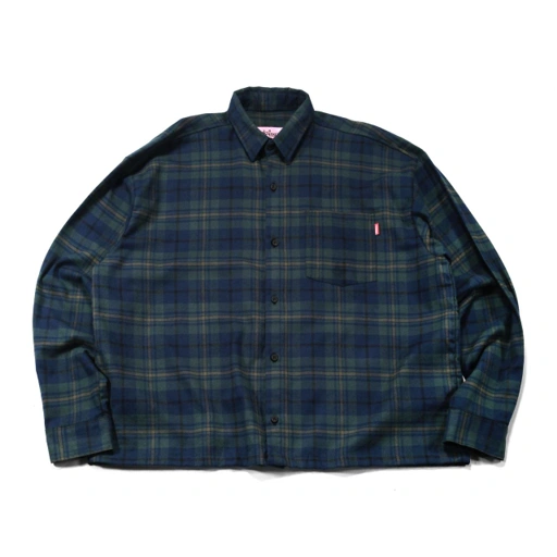 Image of Flannel Shirt Orelia Green Navy Plaid Thanksinsomnia