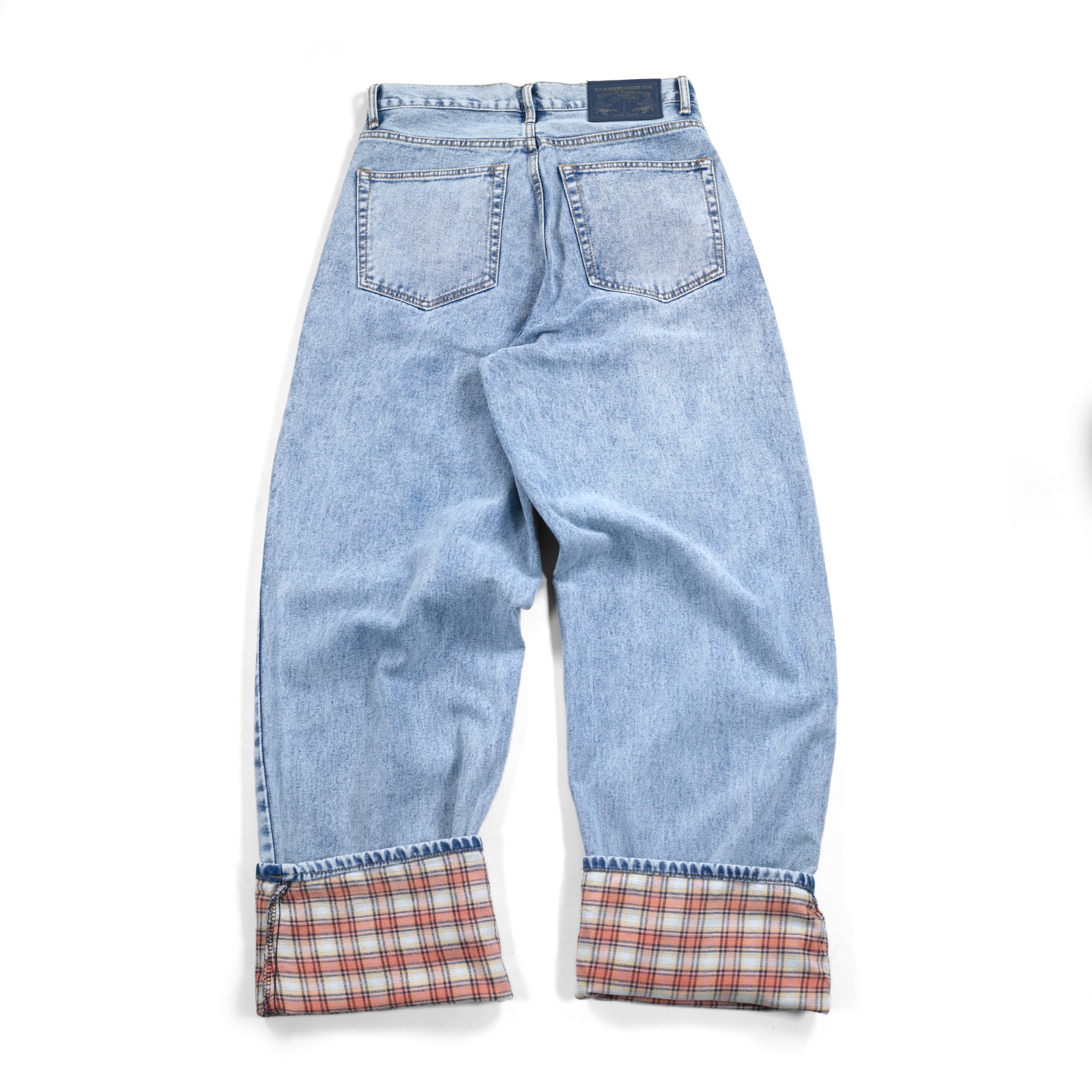 Denim Pants Ginna Orange Plaid Cuff Light Blue Wash Thanksinsomnia