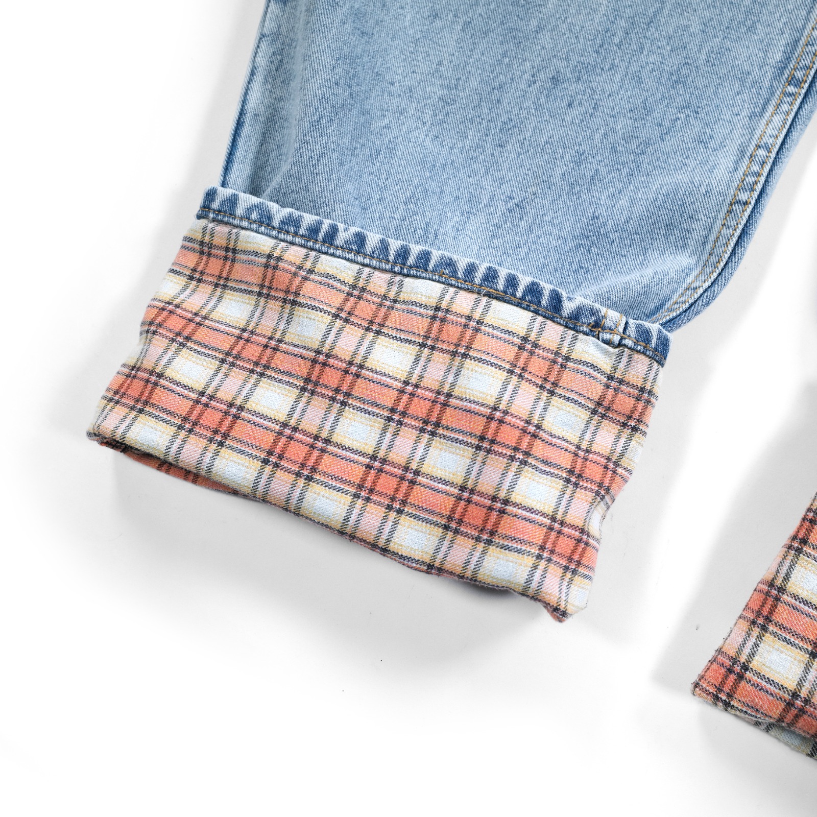 Denim Pants Ginna Orange Plaid Cuff Light Blue Wash Thanksinsomnia