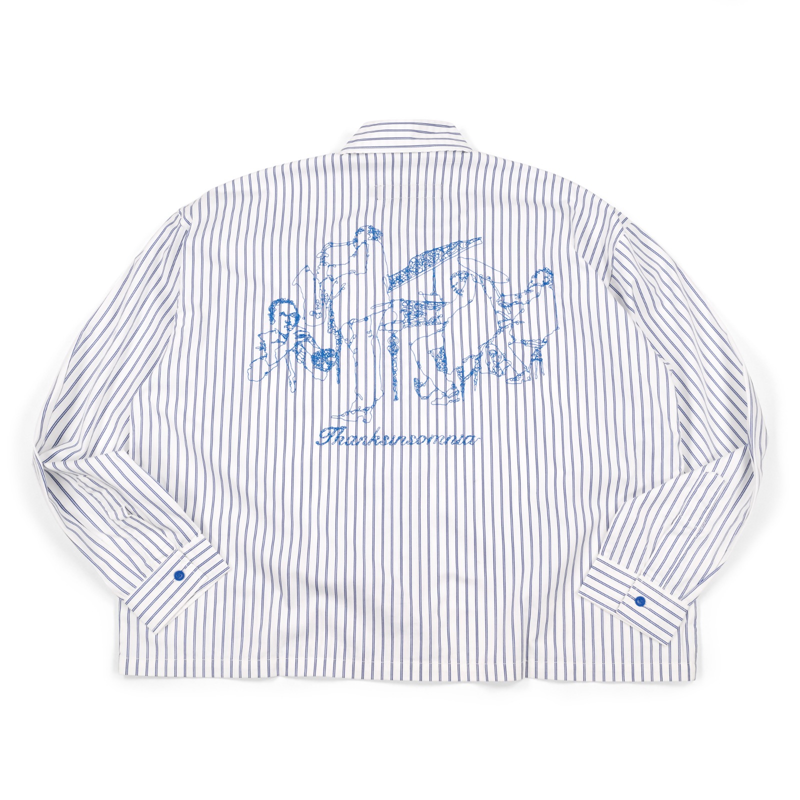 02 - Long Shirt Kirana White Navy Striped Blue Buttons Thanksinsomnia