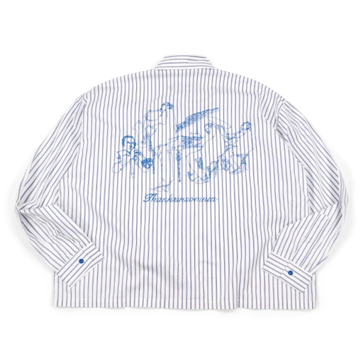 02 - Long Shirt Kirana White Navy Striped Blue Buttons Thanksinsomnia