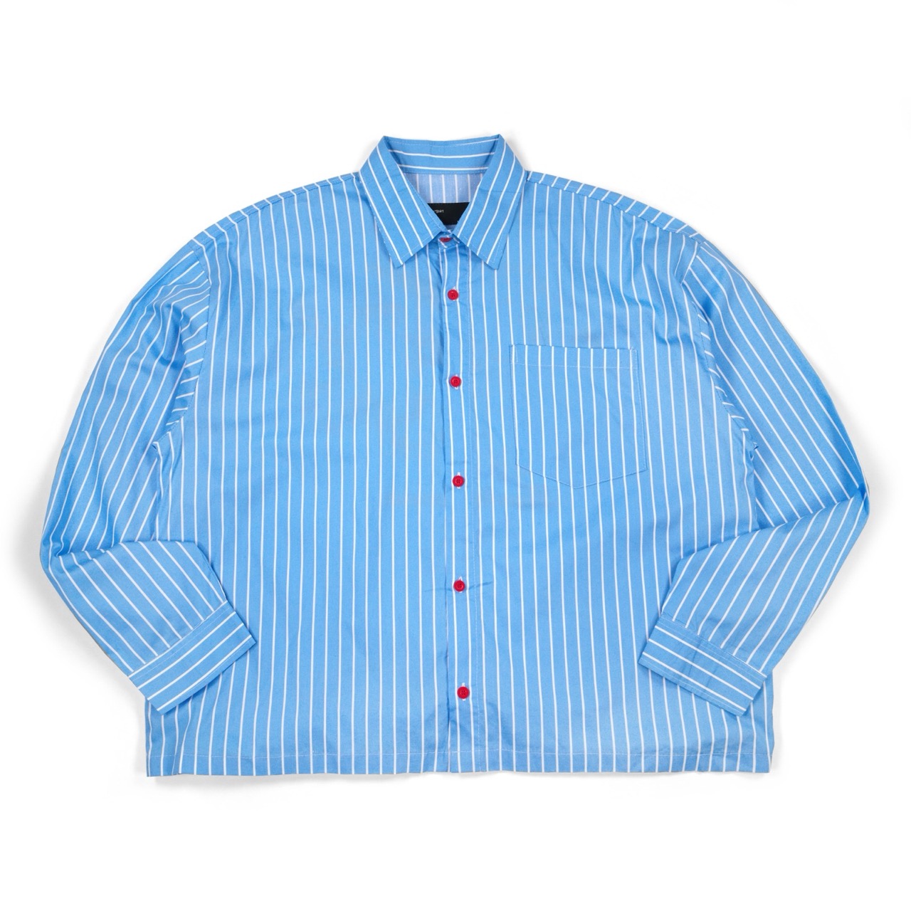 02 - Long Shirt Kirana Sky Blue White Striped Red Buttons Thanksinsomnia