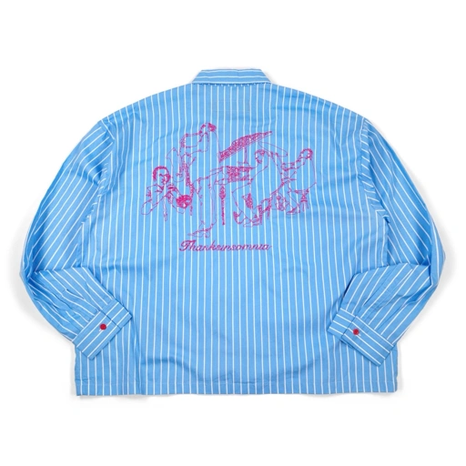 02 - Long Shirt Kirana Sky Blue White Striped Red Buttons Thanksinsomnia