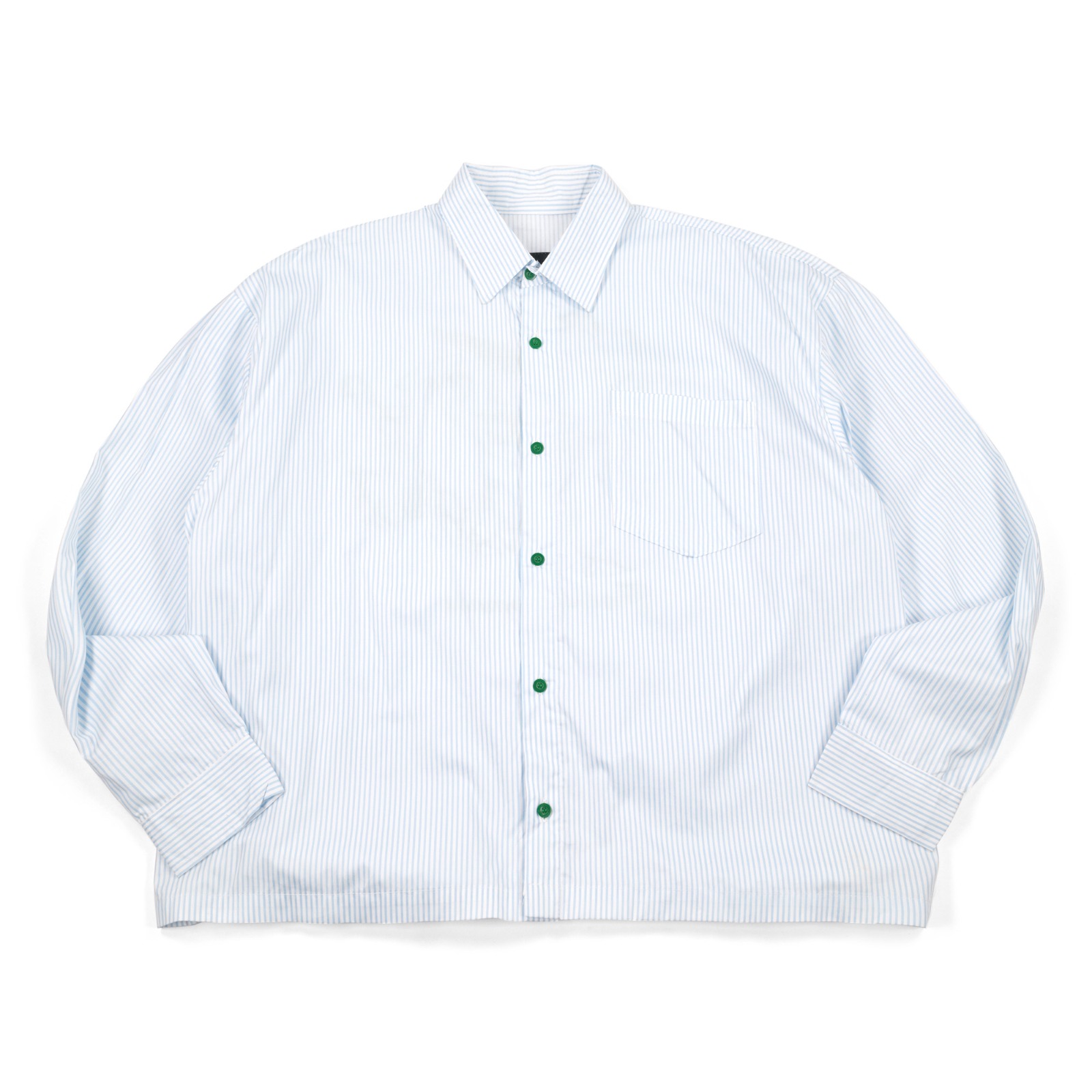 02 - Long Shirt Kirana Light Blue White Striped Green Buttons Thanksinsomnia