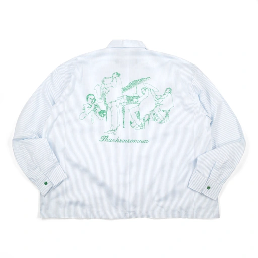 02 - Long Shirt Kirana Light Blue White Striped Green Buttons Thanksinsomnia