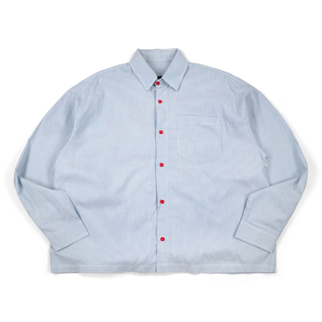 02 - Long Shirt Kirana Fine Light Blue Pinstripe Red Buttons Thanksinsomnia