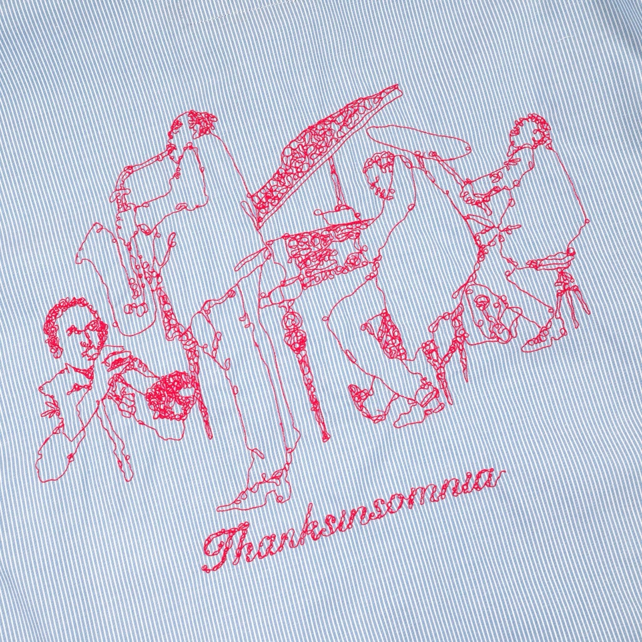 02 - Long Shirt Kirana Fine Light Blue Pinstripe Red Buttons Thanksinsomnia