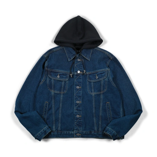 Image of Hooded Denim Jacket – Marriza Cross Charm Indigo Thanksinsomnia