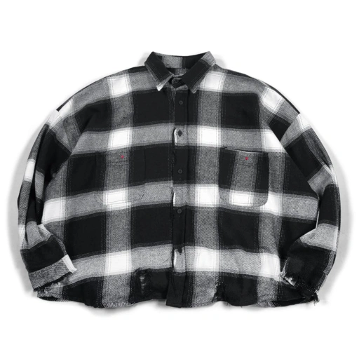 Image of 04 - Oversized Flannel Shirt Thamyra Black White Plaid Thanksinsomnia