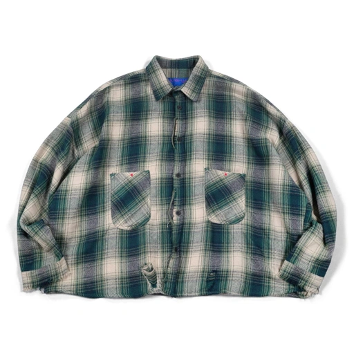 Image of 04 - Oversized Flannel Shirt Thamyra Cream Green Plaid Thanksinsomnia