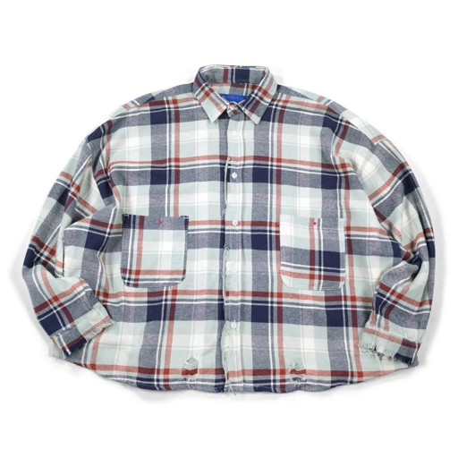 Image of 04 - Oversized Flannel Shirt Thamyra Navy Red Plaid Thanksinsomnia