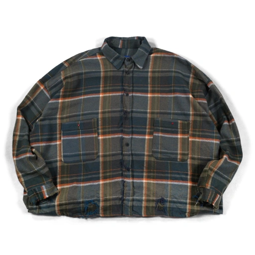 Image of 04 - Oversized Flannel Shirt Thamyra Dark Green Brown Plaid Thanksinsomnia