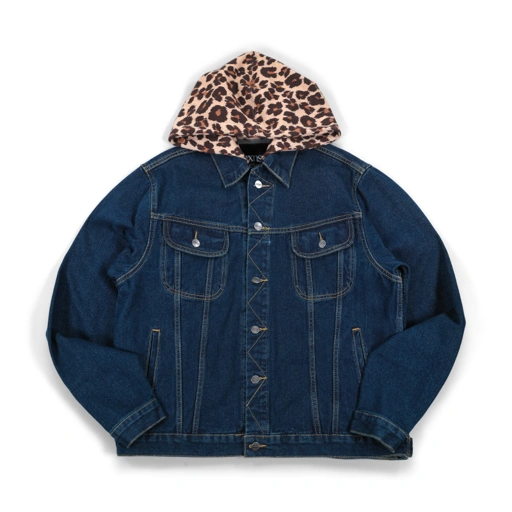 Image of Denim Jacket Hood Marriza Indigo Leopard Thanksinsomnia