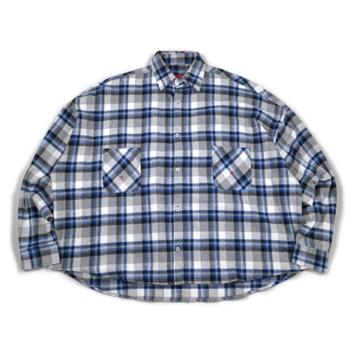 Image of 04 Oversized Flannel Shirt Kladina Grey Blue Plaid Thanksinsomnia